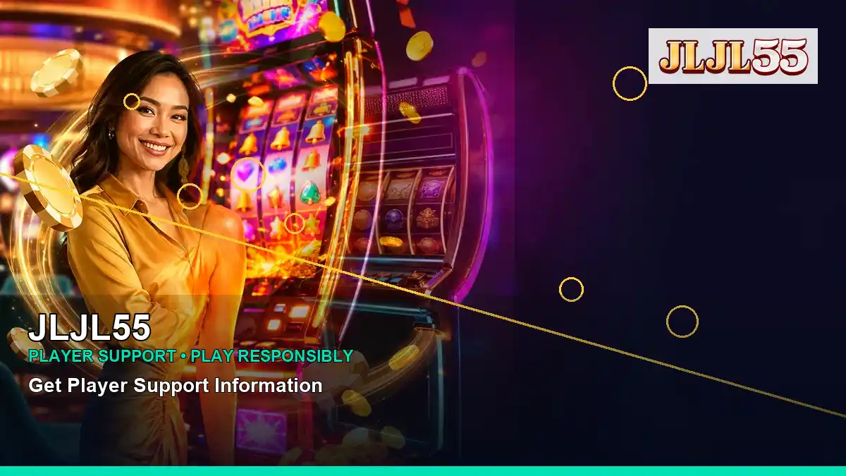 JLJL55 lucky reels online slot games featuring an adult Filipina casino host with a left-framed composition