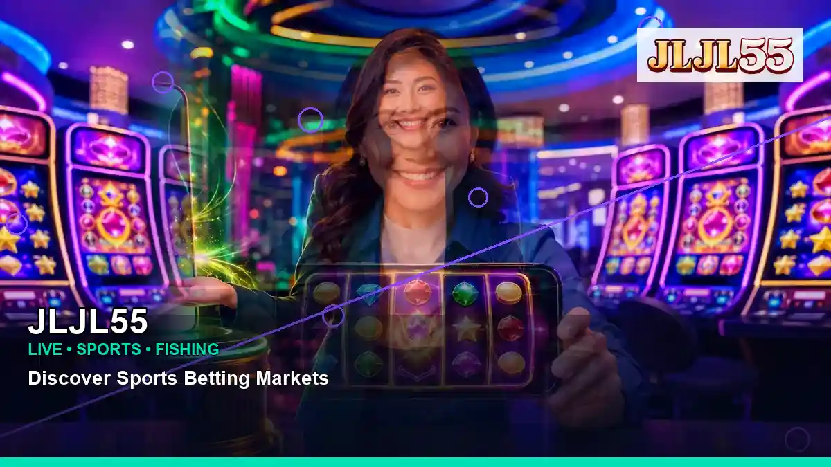 JLJL55 burst free spins slot games featuring an adult Filipina casino host with a centered composition